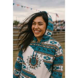 Southwestern Style Horse Print Hoodie Long‎ Sleeve Casual Aztec Pullover